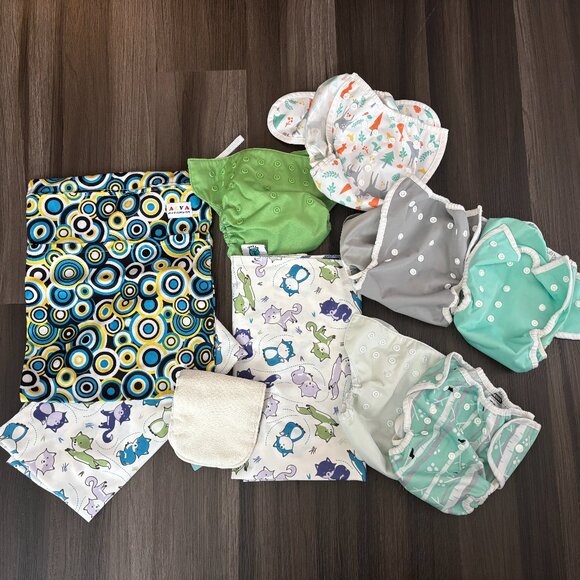 Thirsties Cloth Diaper Alva Wet Bag Lot Size 2 Planet Wise Pail Liner Flip 11pcs - Picture 1 of 9